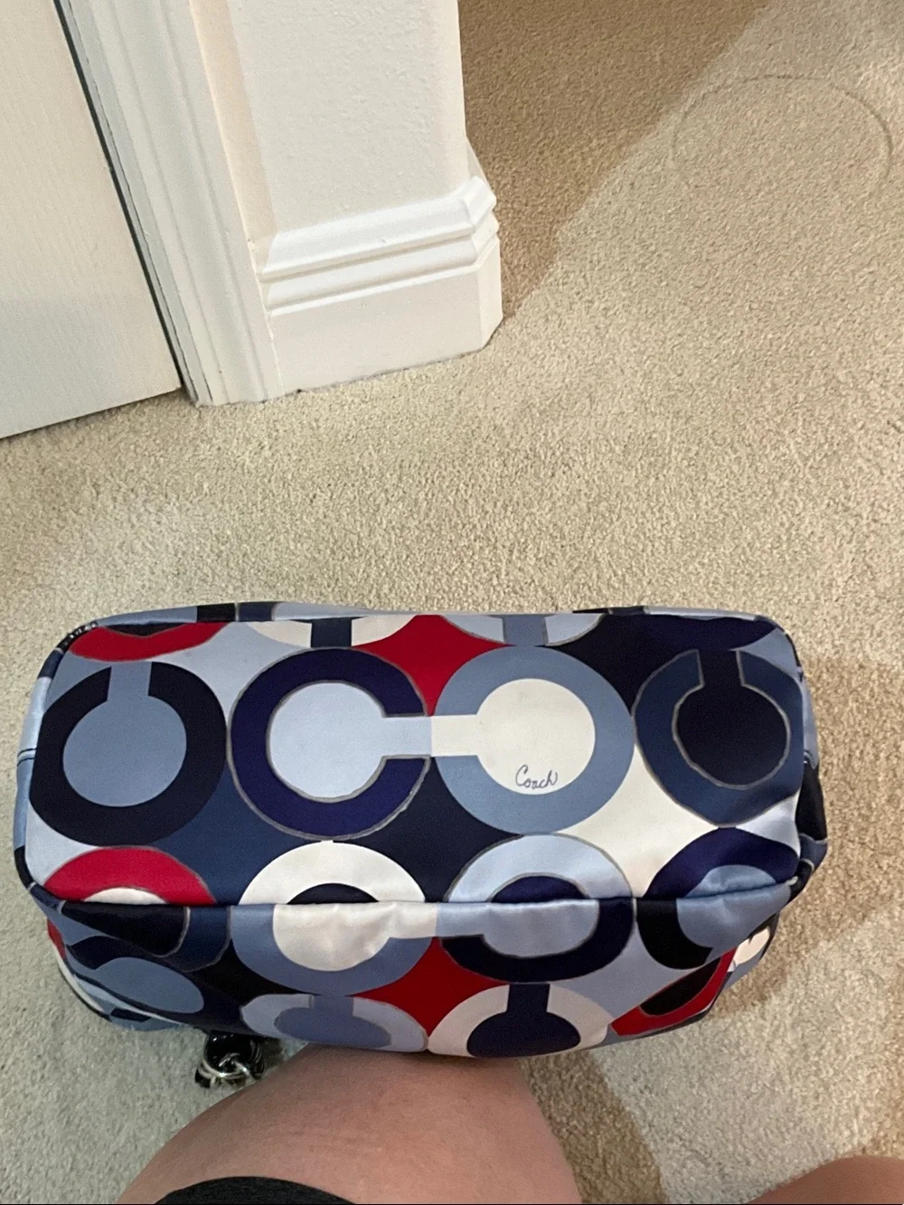 Coach Navy Red White Circle-Print Chain Handle bag purse